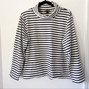 J. Crew Navy Ivory Striped Funnelneck Cotton Top L